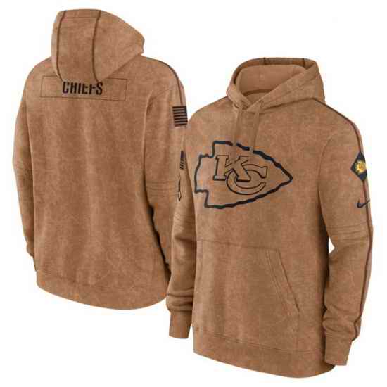 Men Kansas City Chiefs 2023 Brown Salute To Service Pullover Hoodie